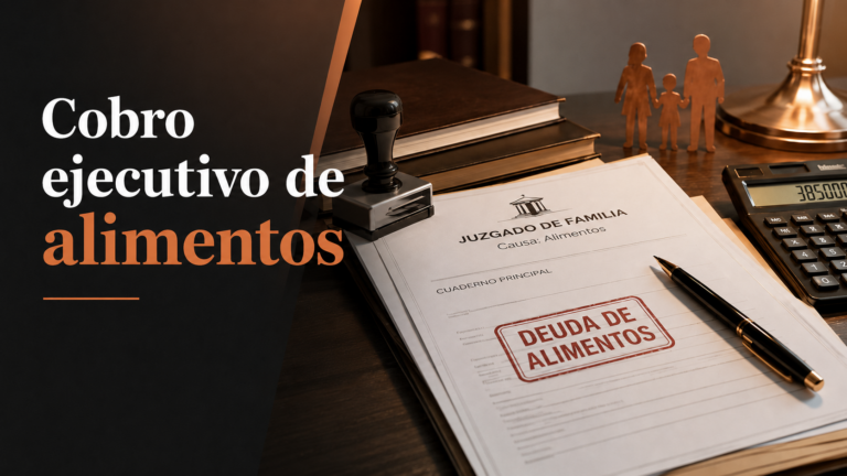 Abogado revisando documentos para el cobro ejecutivo de una deuda de pensión de alimentos en Chile.
