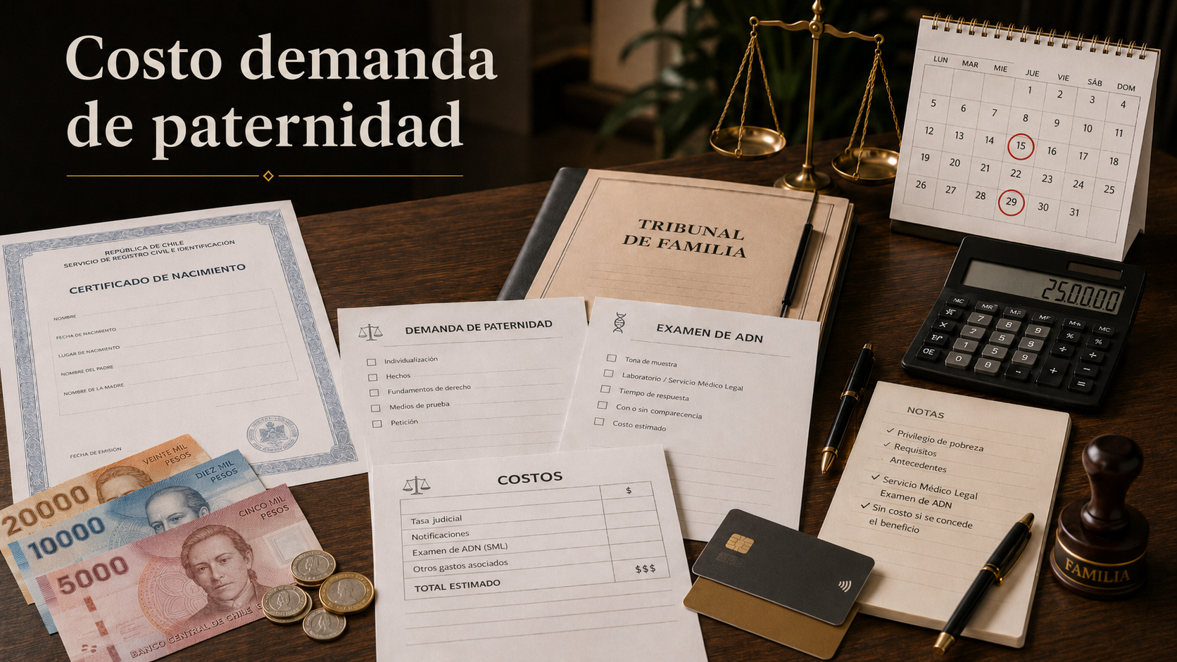 Costo de una demanda de paternidad en Chile con documentos judiciales, examen de ADN y medios de pago