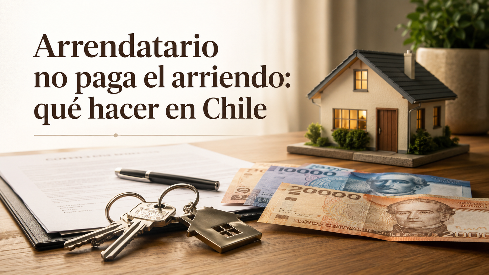 Vivienda con llaves y dinero representando el no pago del arriendo en Chile