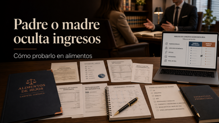 Abogado revisando antecedentes para acreditar ingresos ocultos en una demanda de alimentos